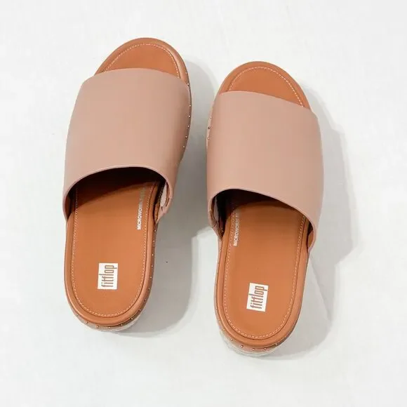 FitFlop NWB Sz 10 Beige  Eloise Espadrille Leather Wedge Slide - Picture 2 of 10